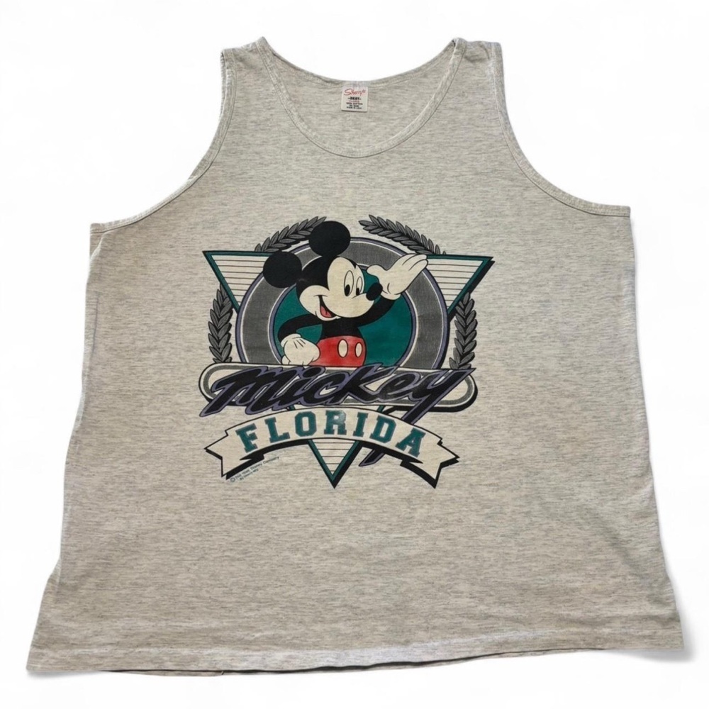Vintage 90s Mickey Mouse Florida Tank Top Size XL Gray FLAW Boxy Fit